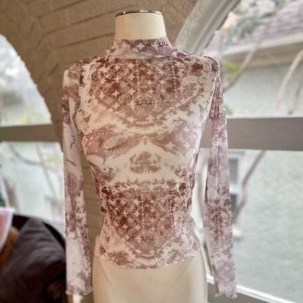 Luis Vuitton Inspired Luxe Mesh Top Mocha NWOT
